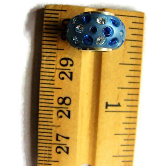 Bead Blue White Spacer Simulated Cubic Zirconia Vintage Sterling Silver 925 - Picture 7 of 8